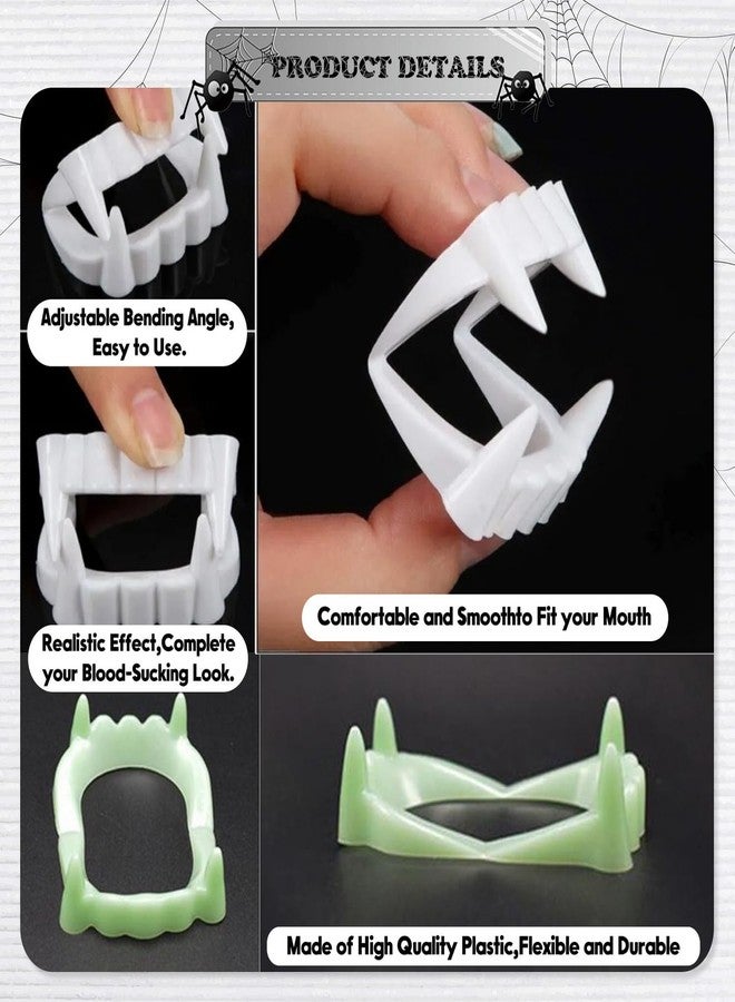 GRITOSE 12 Pcs Halloween White Teeth Fangs Vampire Teeth Funny Cosplay Plastic Decor, Party Gift for Women Men Food Accessories（6pcs White，6pcs Luminous） - Image 3